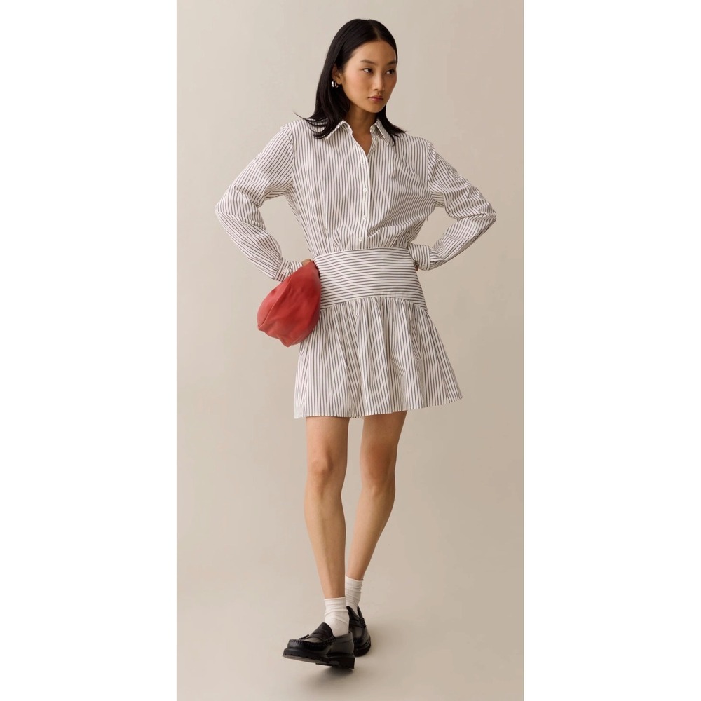 Few Moda o.p.t One Pretty Time Striped Long Sleeve Mini Shirt Dress Navy White